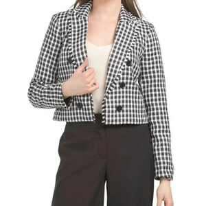 Coat FRAYED SHORT/WAIST BLAZER (SIZE 10) (Color: Black)